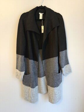 NWT Max Studio Black Gray Colorblock Open Mid Length Cardigan Size L $128 [jb]